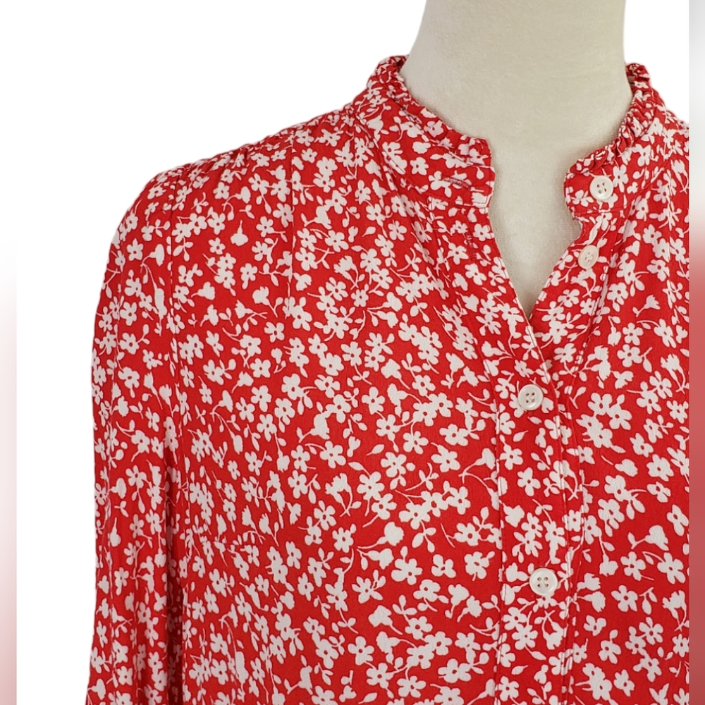 J. Crew Ditsy Floral Tiered Shirtdress Sz S  Red White Cottagecore Twee Prarie - Picture 8 of 13